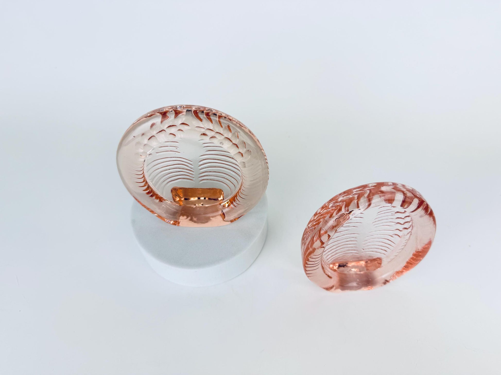 Product image for 'vintage pink glass picture frame oval or round 1980s 90s solid pressed glass vanity frame sold separately' (view 7fedc1)