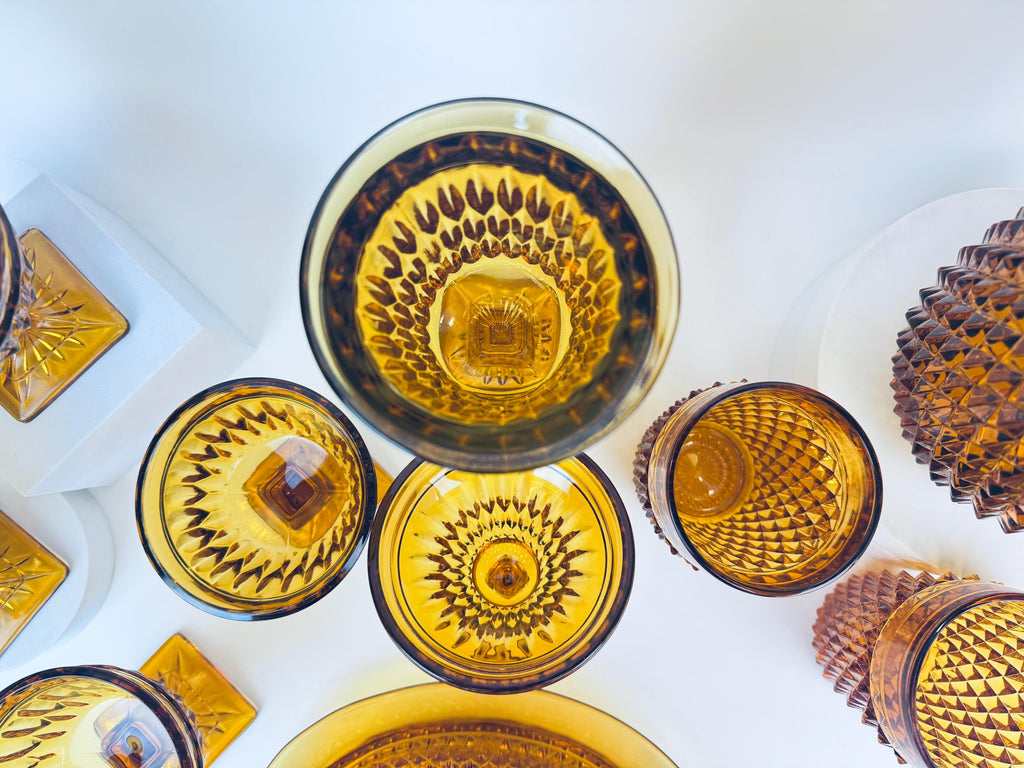 Product image for 'vintage diamond point amber glassware indiana glass company sold separately' (view b9d3c5)