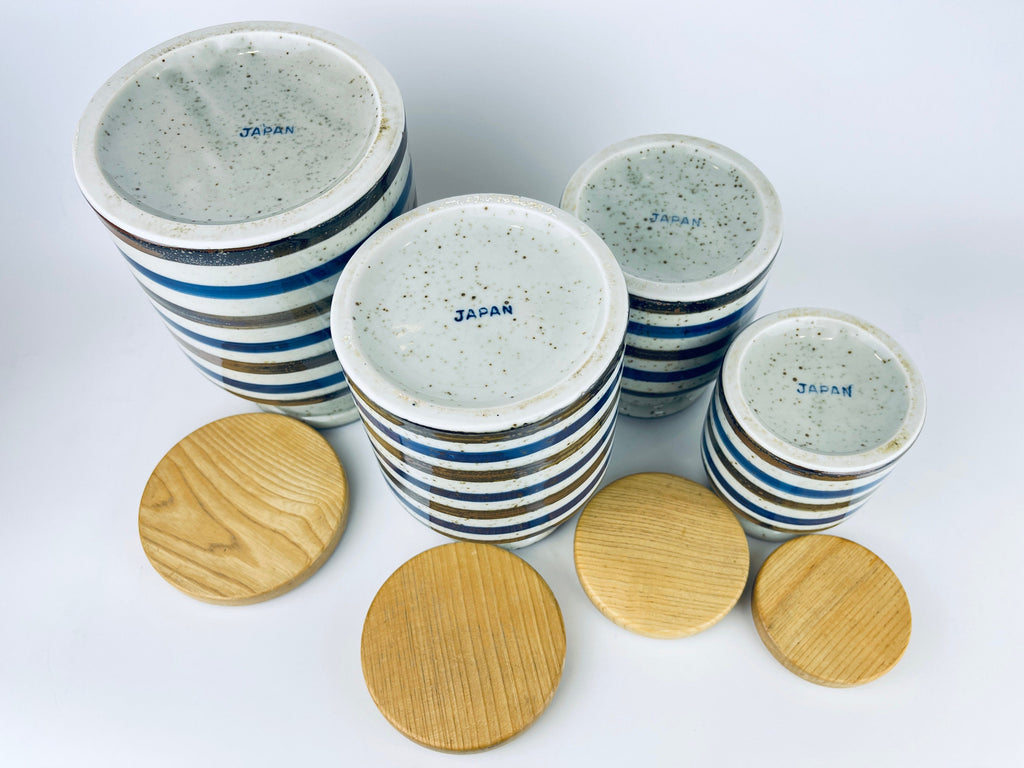 Product image for 'vintage striped grey speckle stoneware countertop canister set set of four 4 made in japan' (view 98a967)