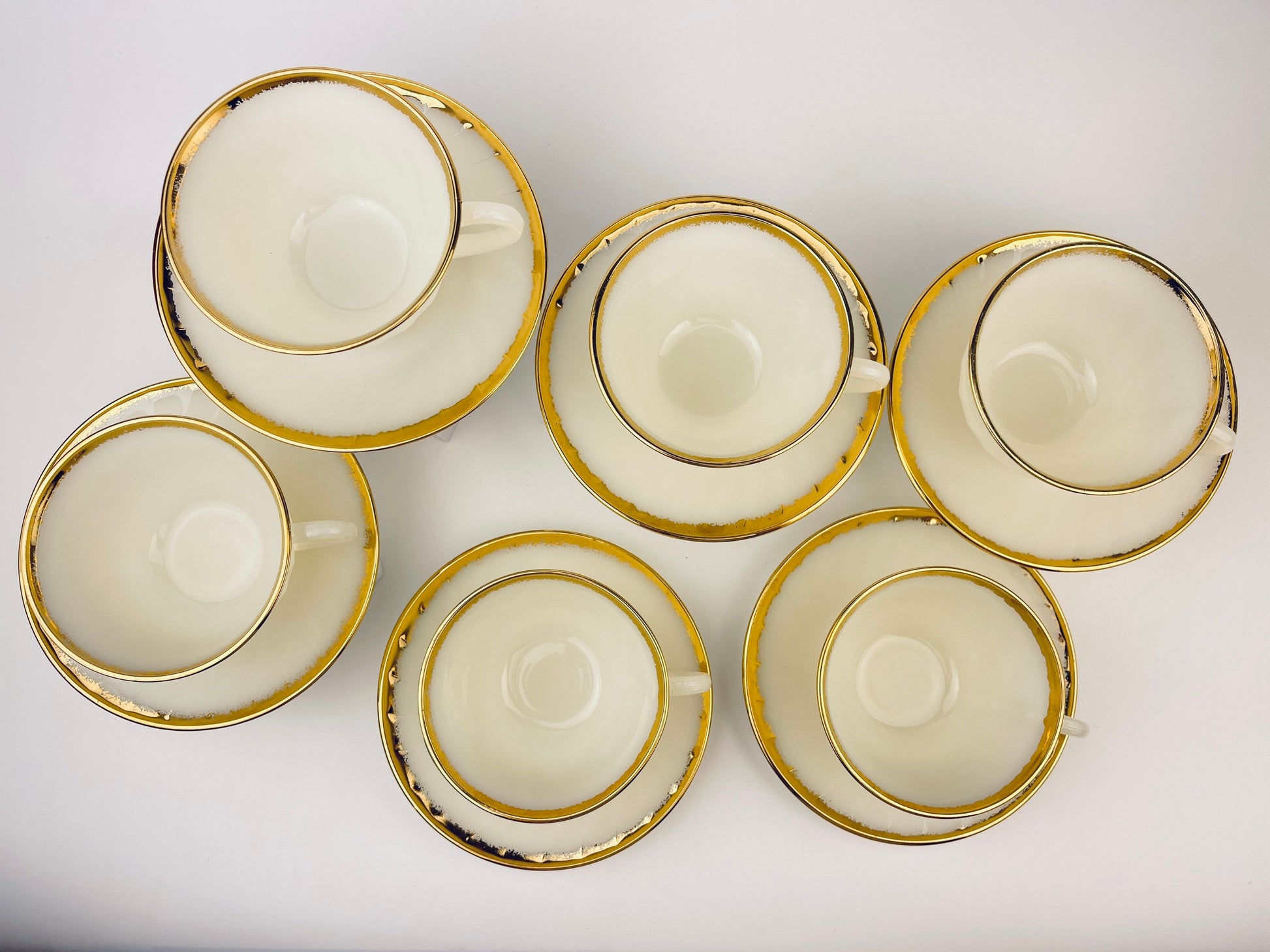Product image for 'vintage fire king white gold gilt trim milk glass tea cup saucer replacement made in usa' (view 9a1534)