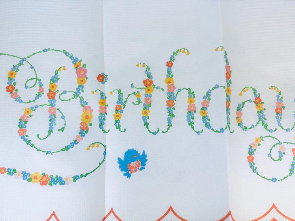 Product image for 'vintage happy birthday paper tablecloth new old stock nos made in usa' (view 75836e)