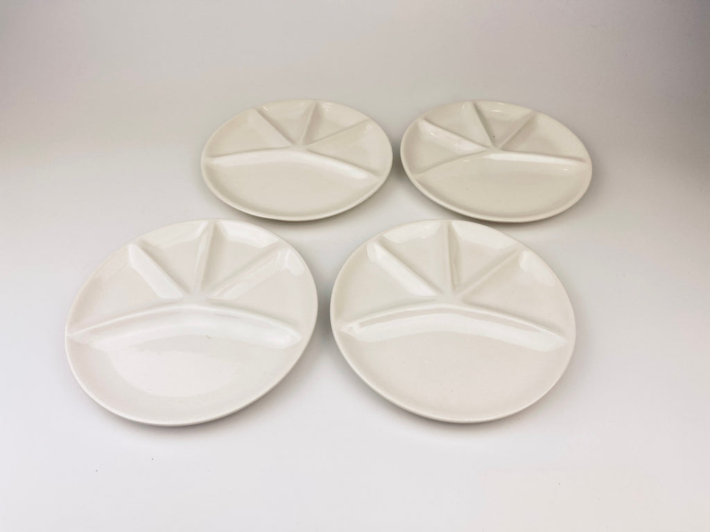 Product image for 'vintage 1970s white glazed ceramic fondue sushi plates set of 4' (view dceed7)