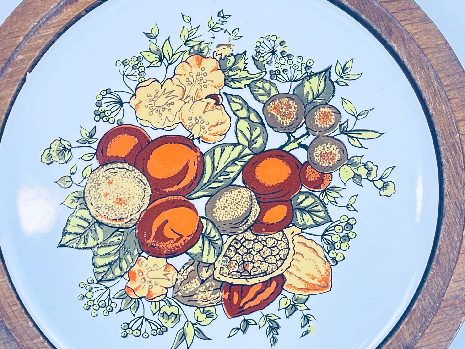 Product image for 'vintage goodwood cheese cloche charcuterie cracker dome server 60s ceramic tile with berry nut flower pattern plastic dome' (view 86a990)