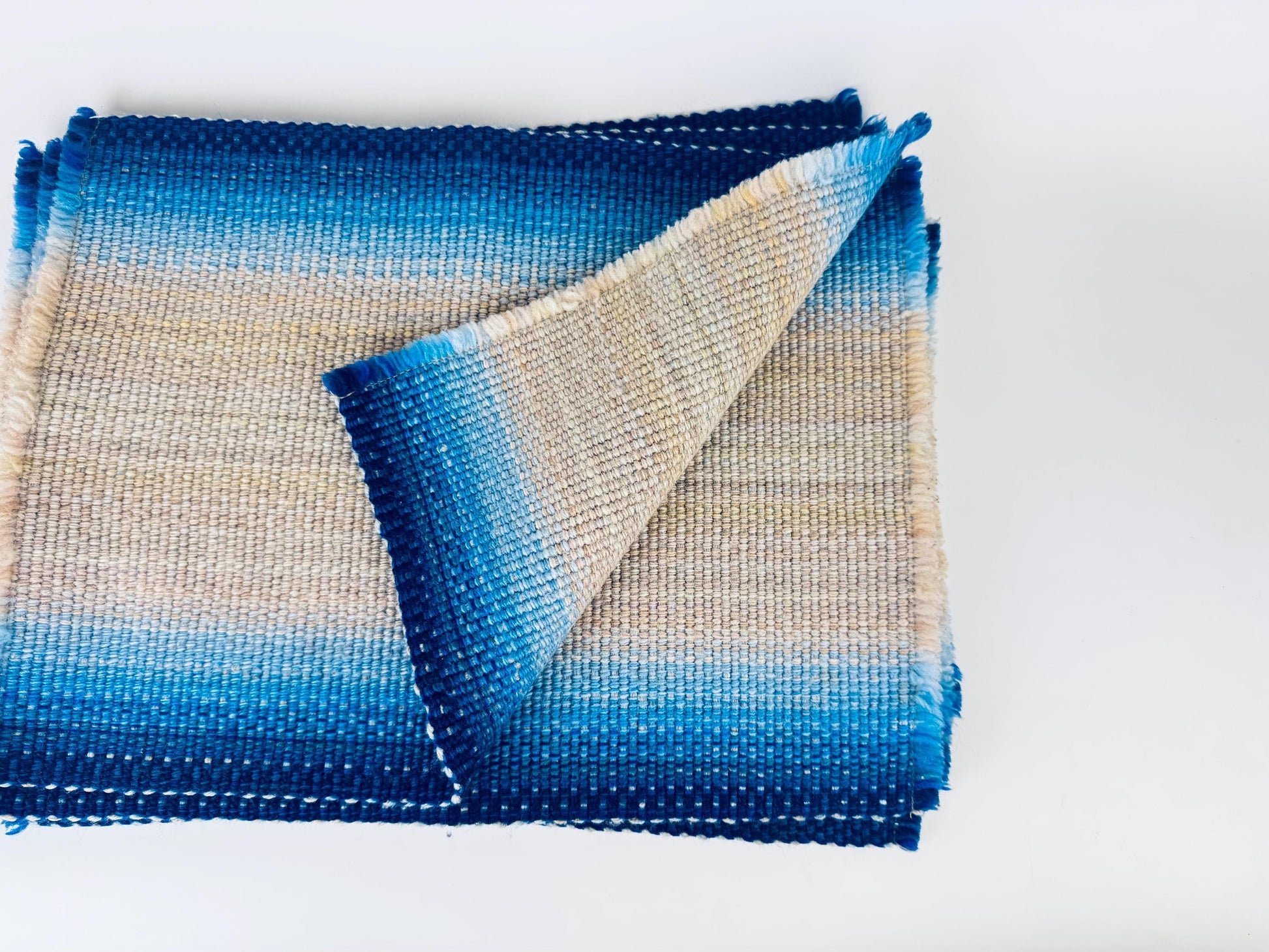 Product image for 'vintage rectangular blue beige stripped fringe style place mats set of six 6' (view 93bea4)
