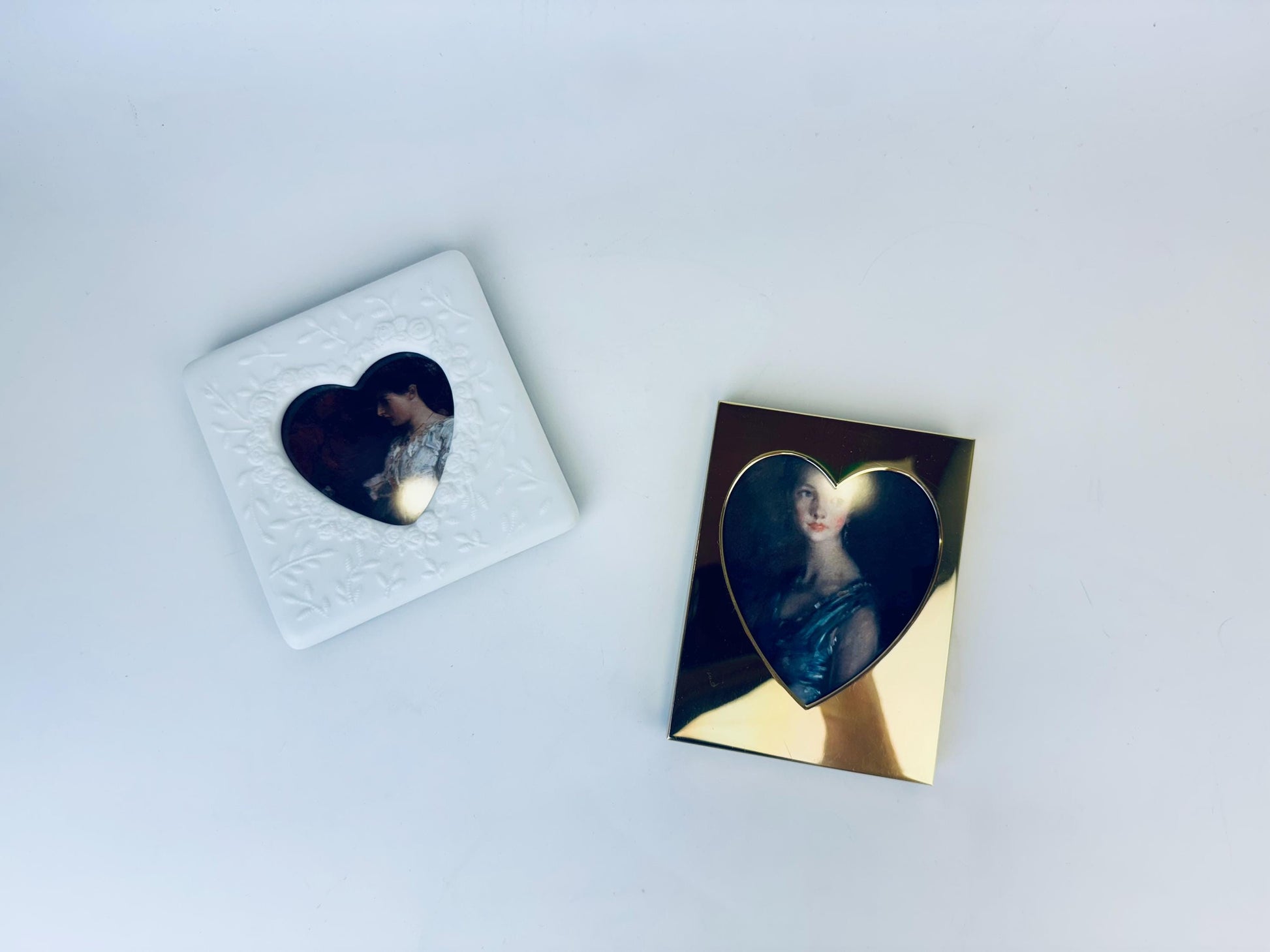 Product image for 'vintage brass white ceramic floral heart shaped tabletop picture frames sold separately' (view ca650b)