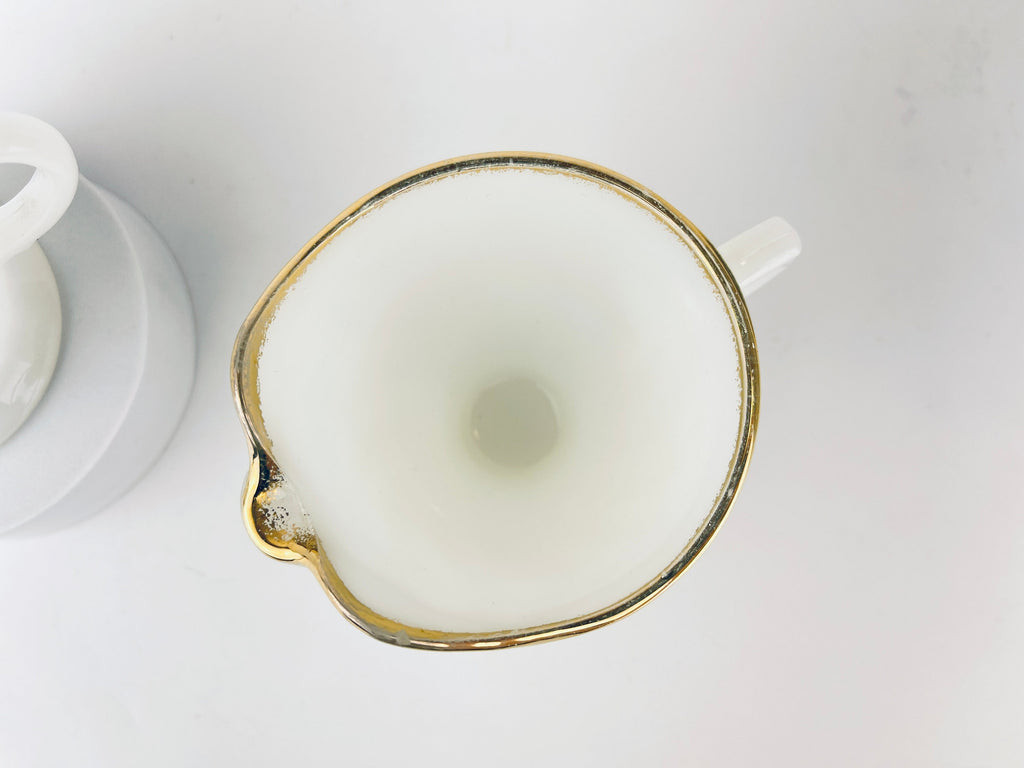 Product image for 'vintage fire king white gold gilt rim milk glass cream sugar bowl made in usa' (view aad569)
