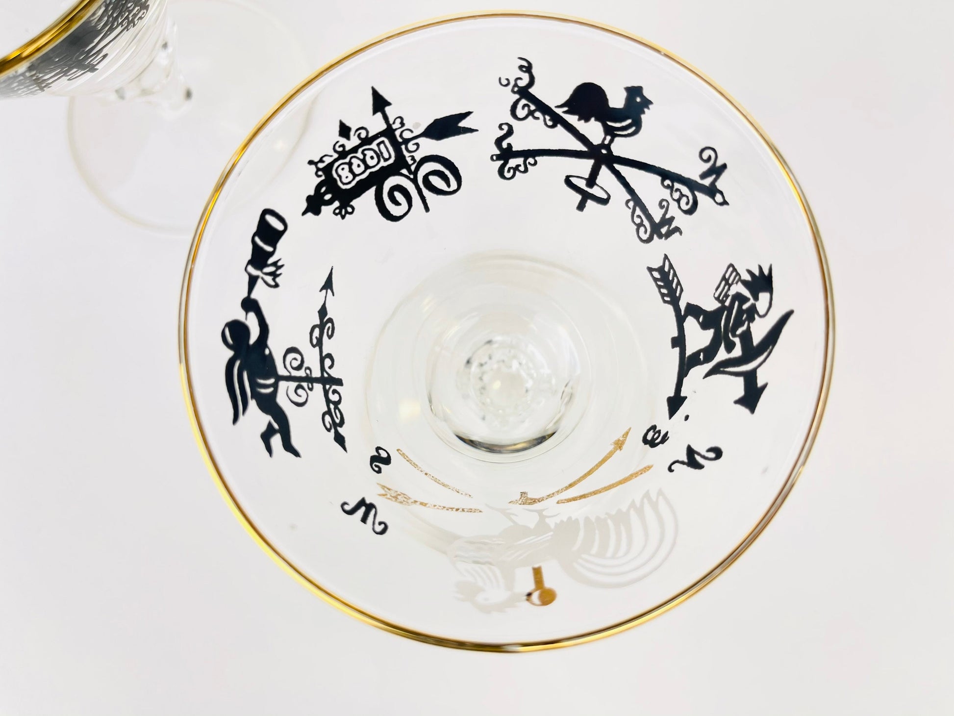 Product image for 'vintage libbey rooster weathervane scene small martini liquor goblets set of two 2' (view c7c66f)