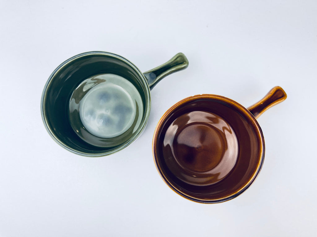 Product image for 'vintage english handled green brown drip glazed ceramic soup bowls set of two 2' (view 96a61c)