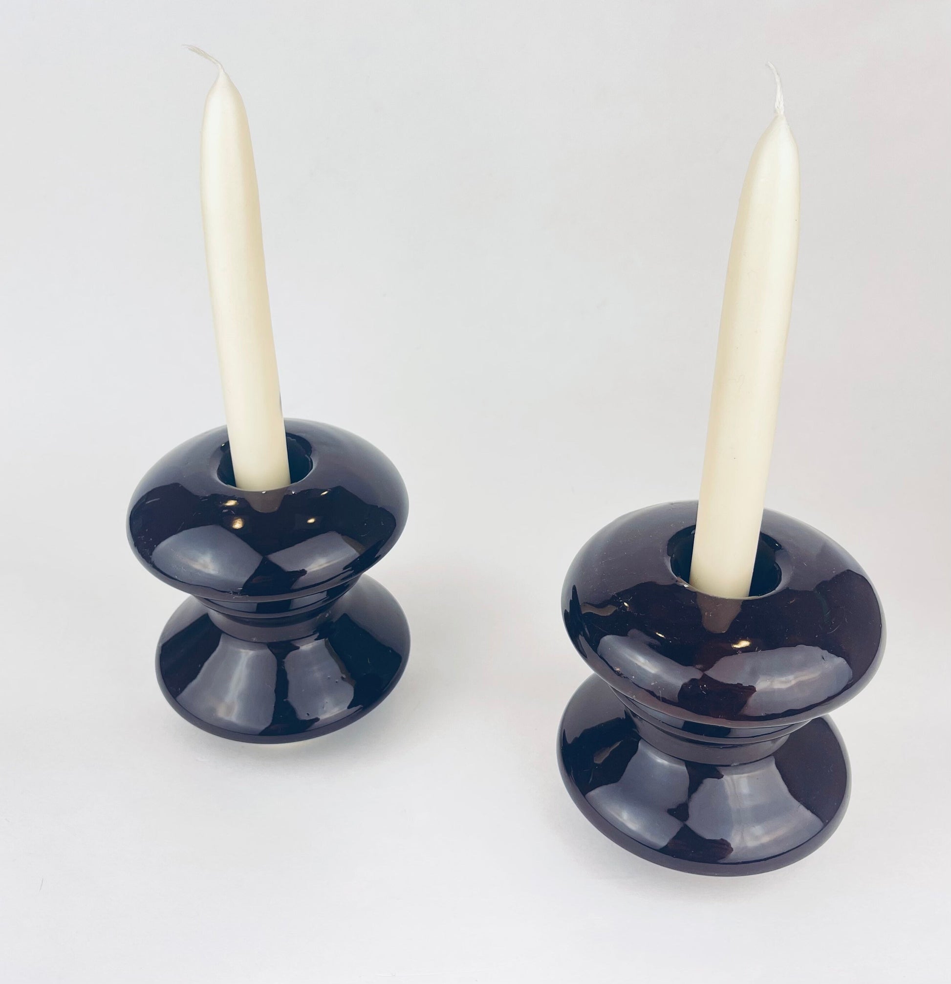 Product image for 'vintage curvy dark brown ceramic candlestick holders set of two 2' (view efd3f6)