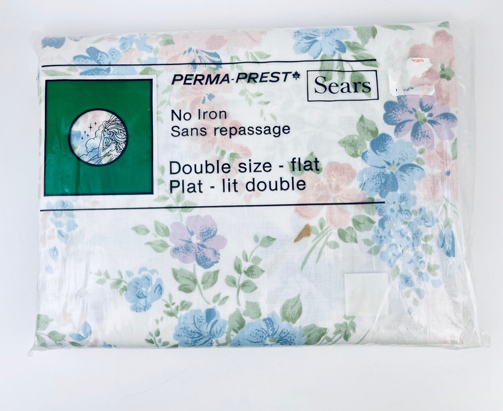 Product image for 'vintage sears perma prest floral double full flat sheet 50 50 cotton polyester blend new old stock nos made in canada' (view 3186a8)