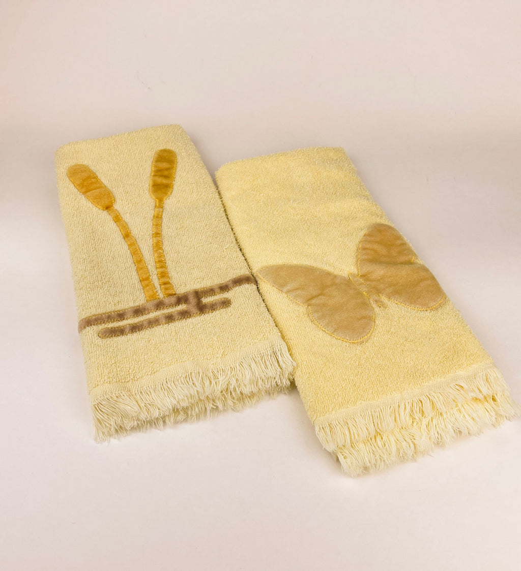 Product image for 'vintage yellow fringe hand towels set of two 2 all cotton made in usa' (view 60cd58)