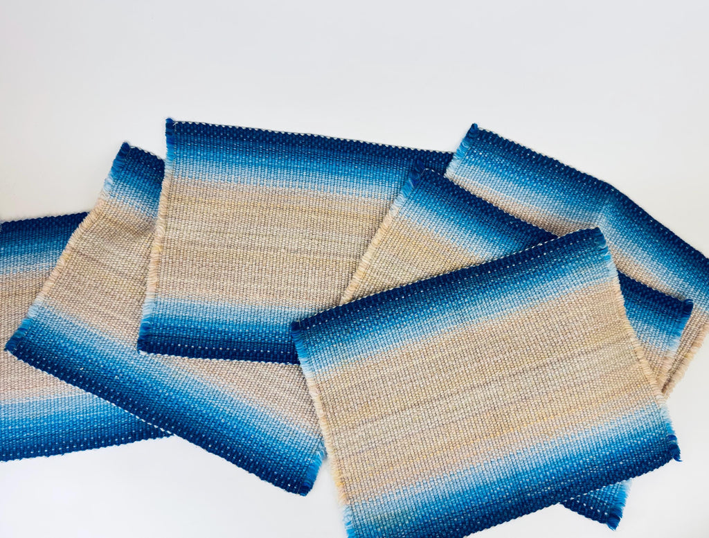 Product image for 'vintage rectangular blue beige stripped fringe style place mats set of six 6' (view 84f3ee)