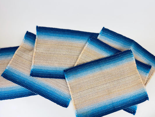 Product image for 'vintage rectangular blue beige stripped fringe style place mats set of six 6' (view 84f3ee)