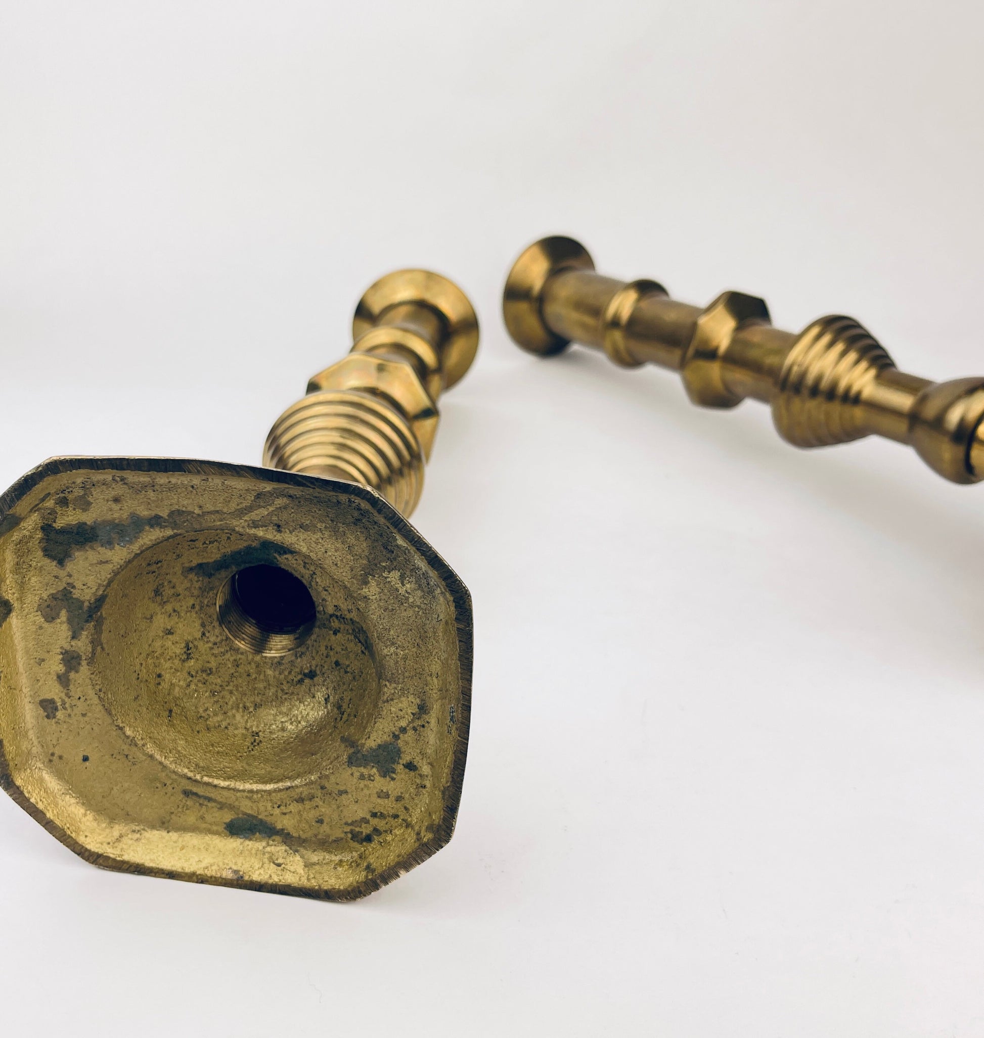 Product image for 'vintage tall solid brass candlestick holders elegant aged patina set of two' (view 9cad15)