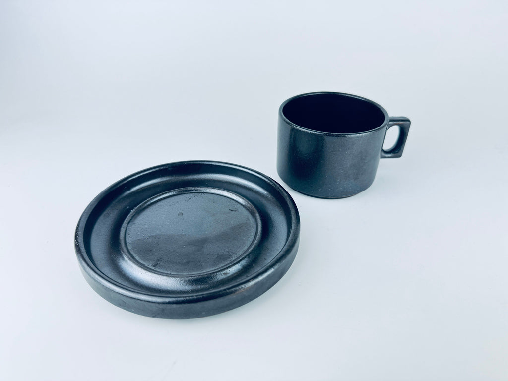 Product image for 'vintage brenne gres de grand feu stoneware coffee mug saucer made in france' (view 153a1b)