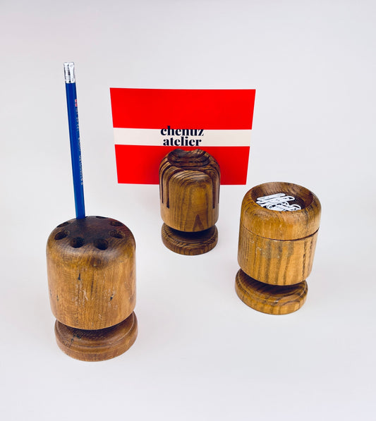 Product image for 'vintage 1970s wood desk organizer set pencil paperclip letter holders' (view cee34d)