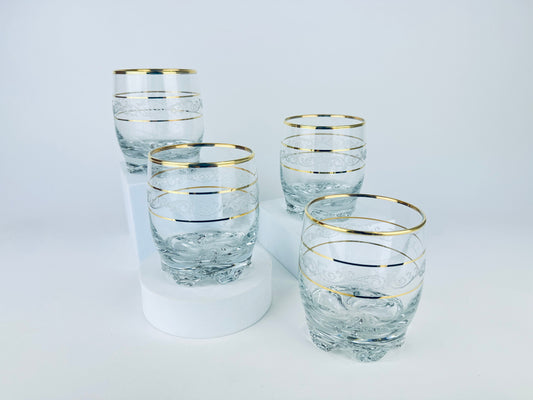 Product image for 'vintage frosted swirl gold striped low ball glasses set of four 4' (view 10ffe8)