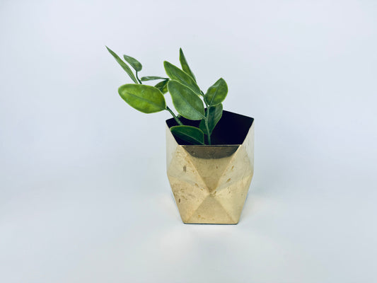 Product image for 'vintage solid brass geometric triangle shape vase attractive aged metal patina' (view d7bb29)