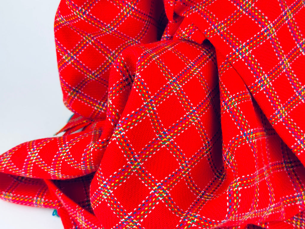 Product image for 'vintage bright red thick woven striped jacquard polyester fabric 50 x 59' (view de017b)