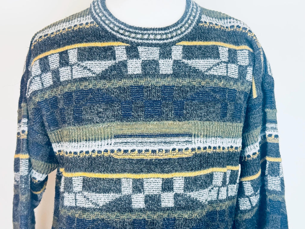 Product image for 'vintage 80s 90s geometric sweater size medium m acrylic wool blend made in italy by bosa' (view d8063f)