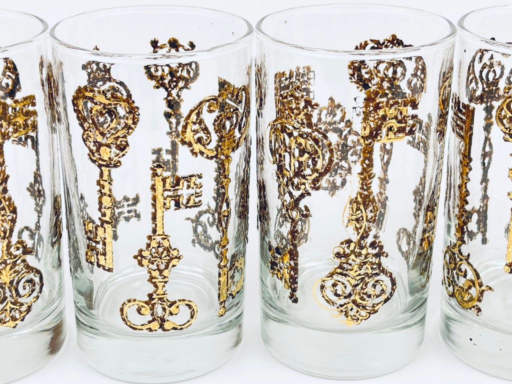 Product image for 'vintage libbey golden embossed skeleton key glasses set of four 4' (view b7833a)