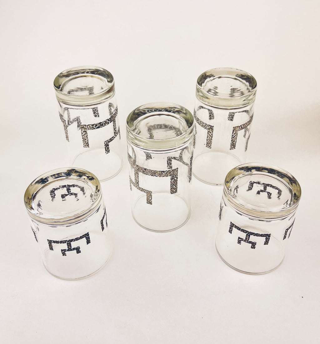 Product image for 'vintage libbey highball lowball glasses set of five 5 textured silver abstract line pattern' (view 54a042)