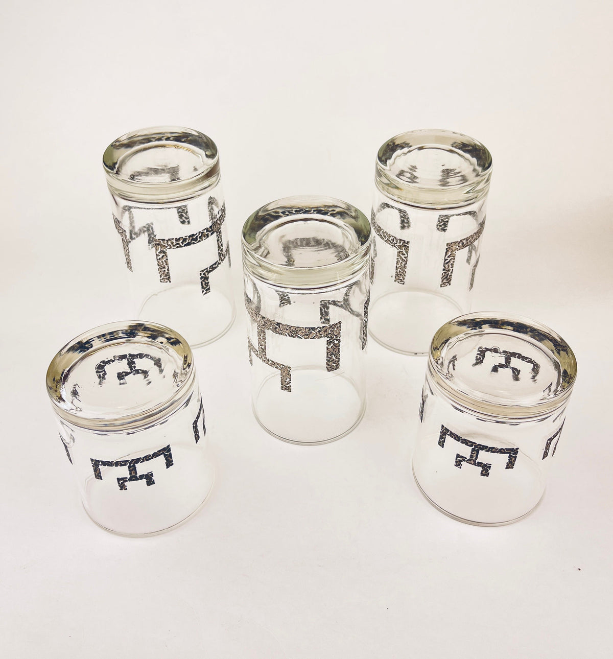 Product image for 'vintage libbey highball lowball glasses set of five 5 textured silver abstract line pattern' (view 54a042)