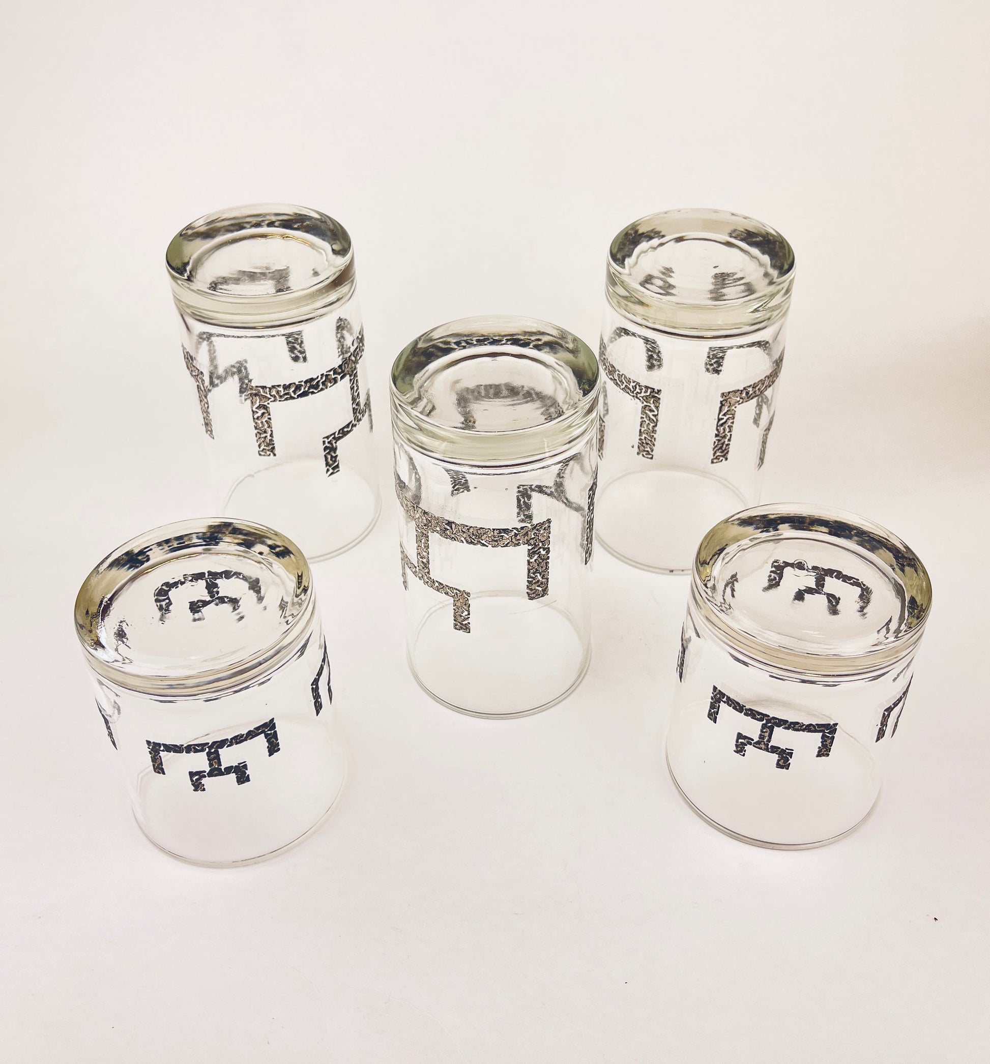 Product image for 'vintage libbey highball lowball glasses set of five 5 textured silver abstract line pattern' (view 54a042)