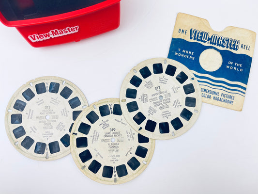 Product image for 'vintage view master reel victoria bc jasper fields ab lake louise ab 1948 50 vintage canadiana sold individually' (view e2a0cd)