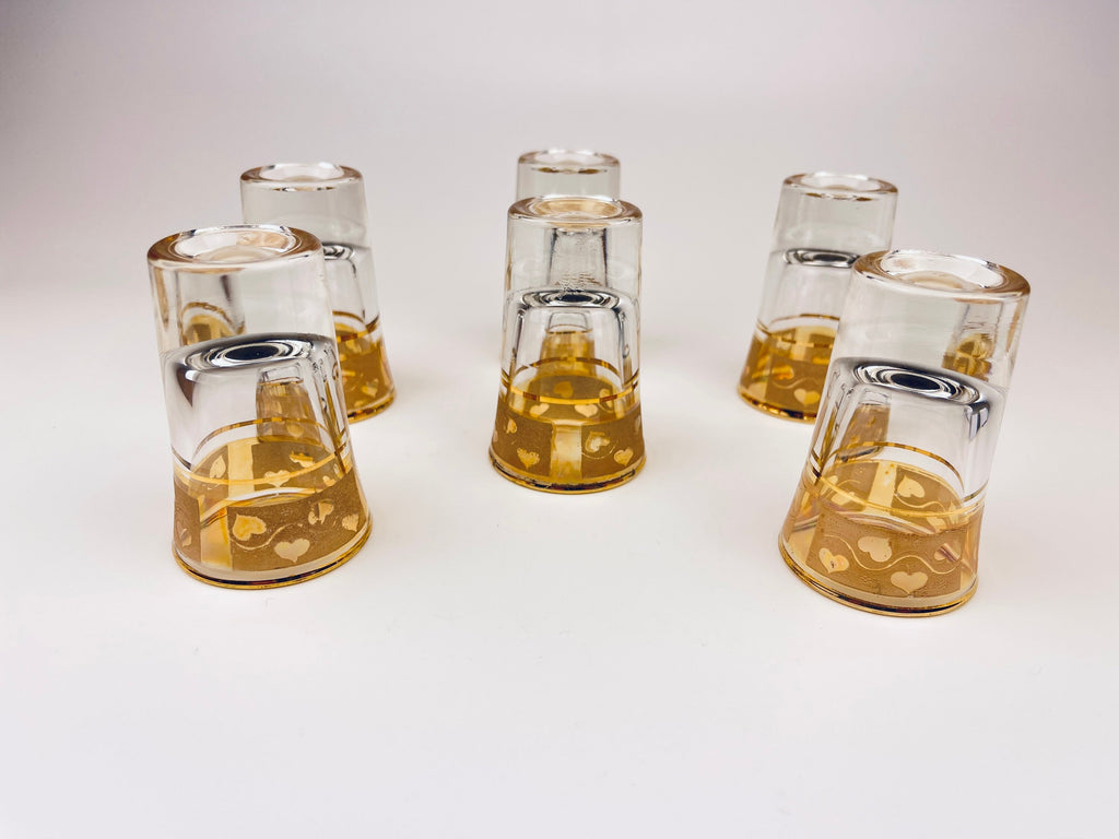 Product image for 'vintage gold heart tapered shot glasses set of six 6' (view 71c9e1)