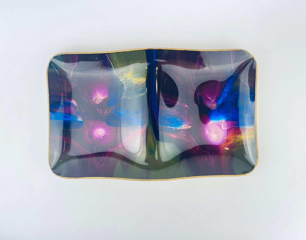 Product image for 'vintage mcm seetusee glassware by mayfair curvy decorative glass gold painted leather backed decorative tray made in canada' (view bc1bfd)