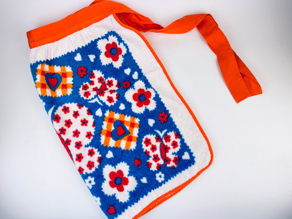 Product image for 'vintage butterfly flower power terry towel waist apron orange trim' (view 873534)