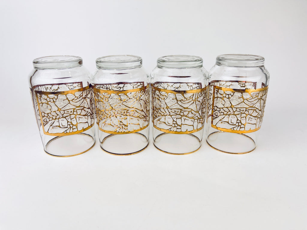Product image for 'vintage gold textured crackle ice glass set set of four 4 lowball barware glasses barware gift' (view cd8a14)