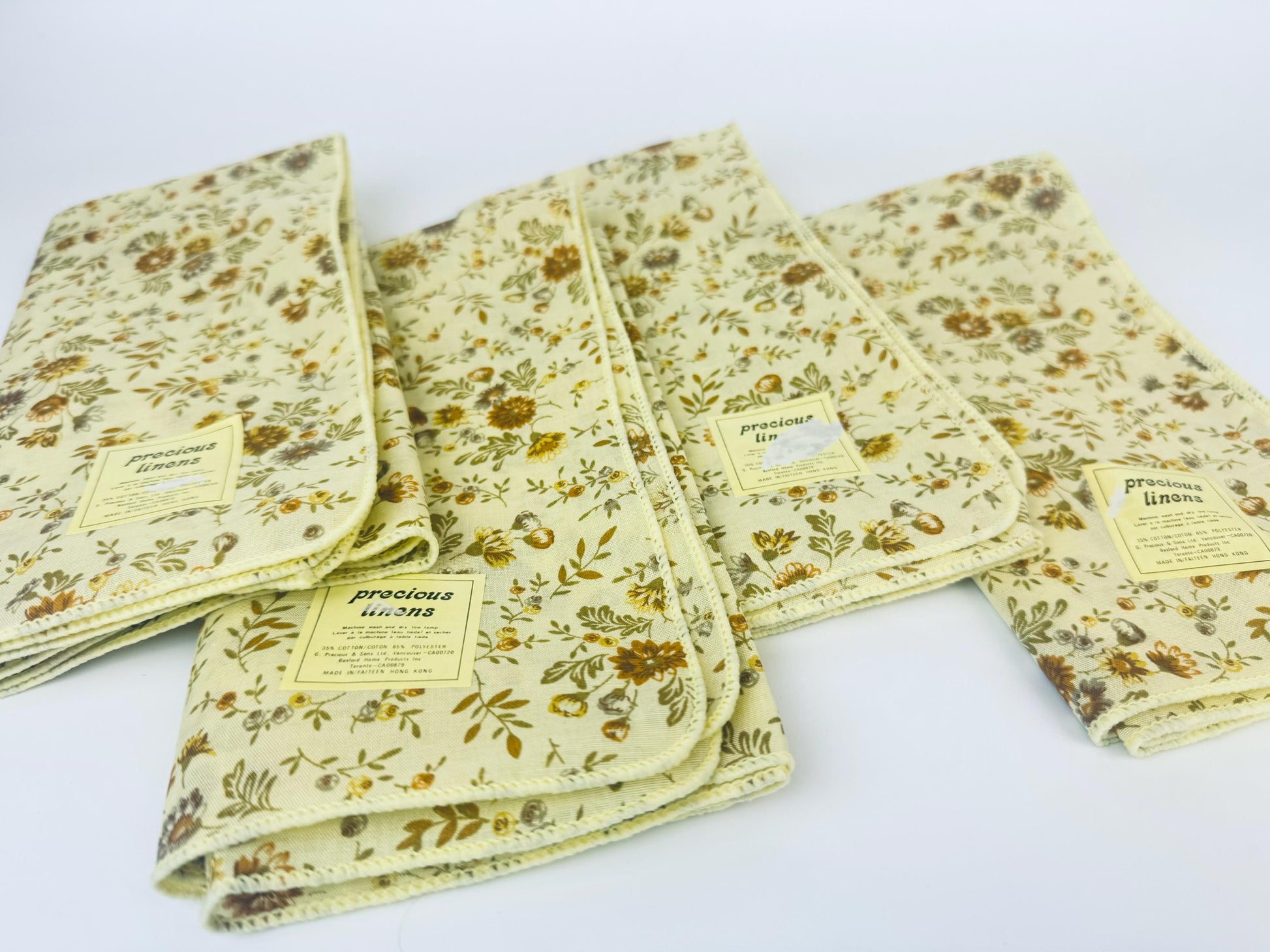 Product image for 'vintage pale yellow floral fabric napkins set of four 4 new old stock nos made in hong kong' (view eeeac0)