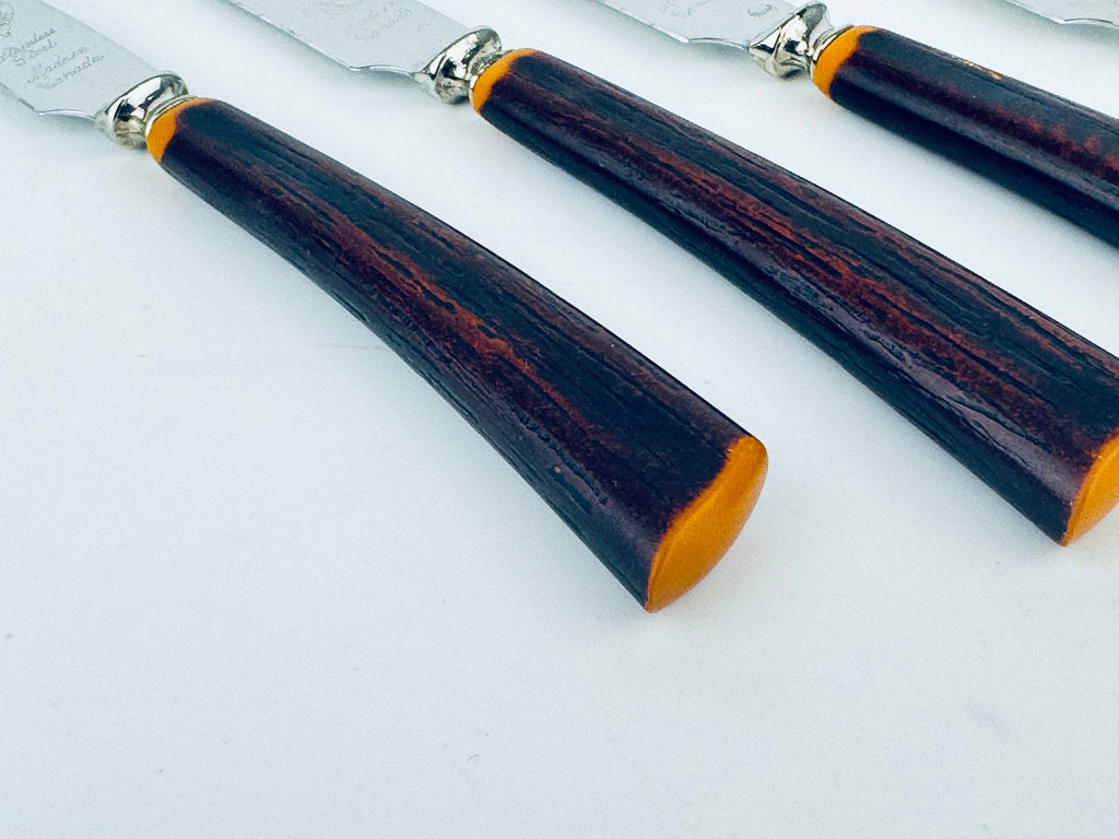 Product image for 'vintage glo hill serrated stainless steel faux wood knife set set of four 4 made in canada' (view c138cc)