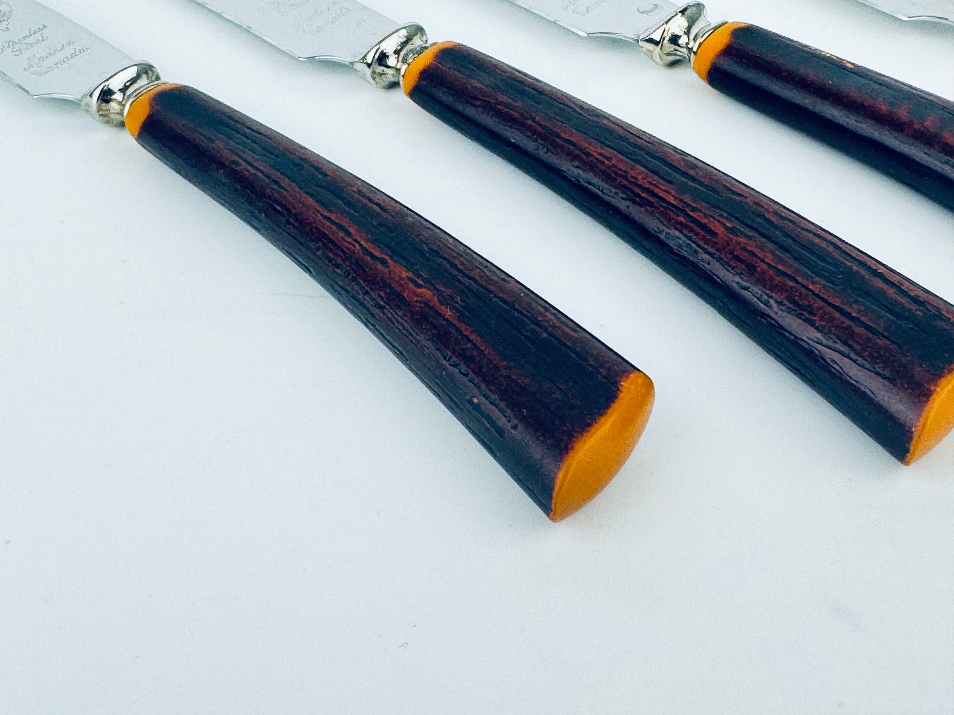 Product image for 'vintage glo hill serrated stainless steel faux wood knife set set of four 4 made in canada' (view c138cc)