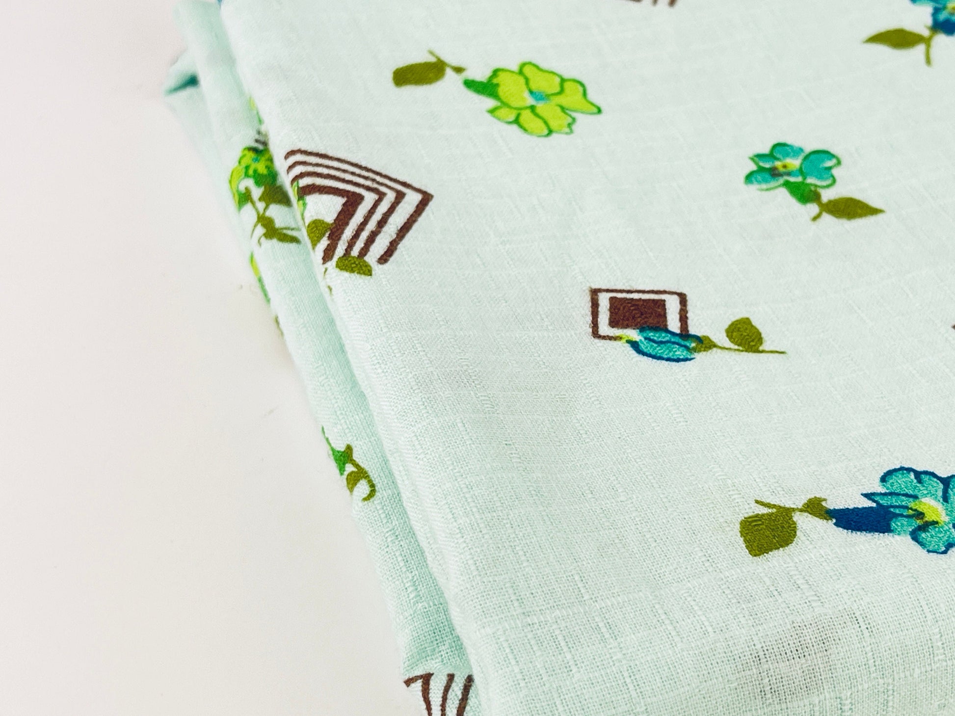 Product image for 'vintage mint green brown floral lightly textured fabric material 41 x 61' (view c49a6f)