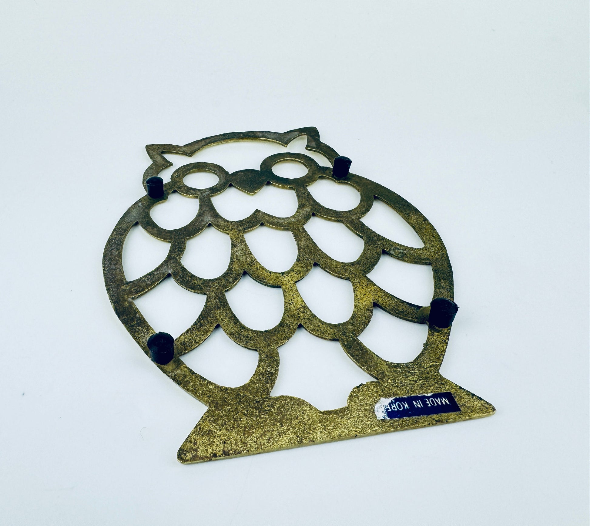 Product image for 'vintage brass owl trivet hot pot plate holder table saver attractive aged metal patina' (view b1ae7a)