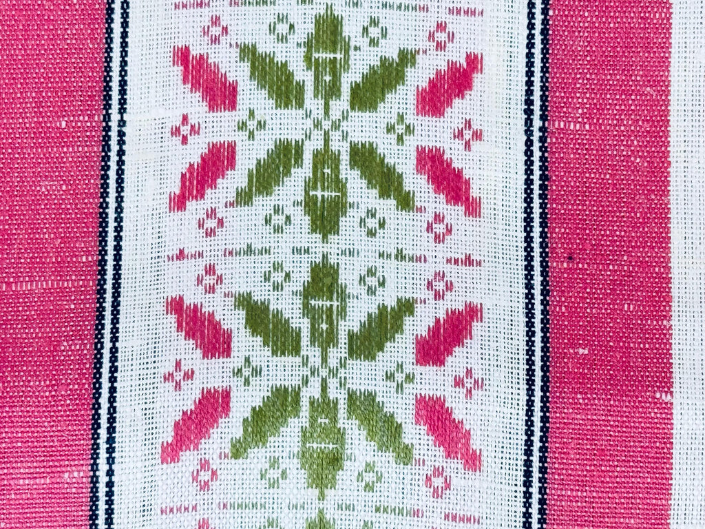Product image for 'vintage czechoslovakian linen tea towel pink stripes folk motif' (view e2ed39)
