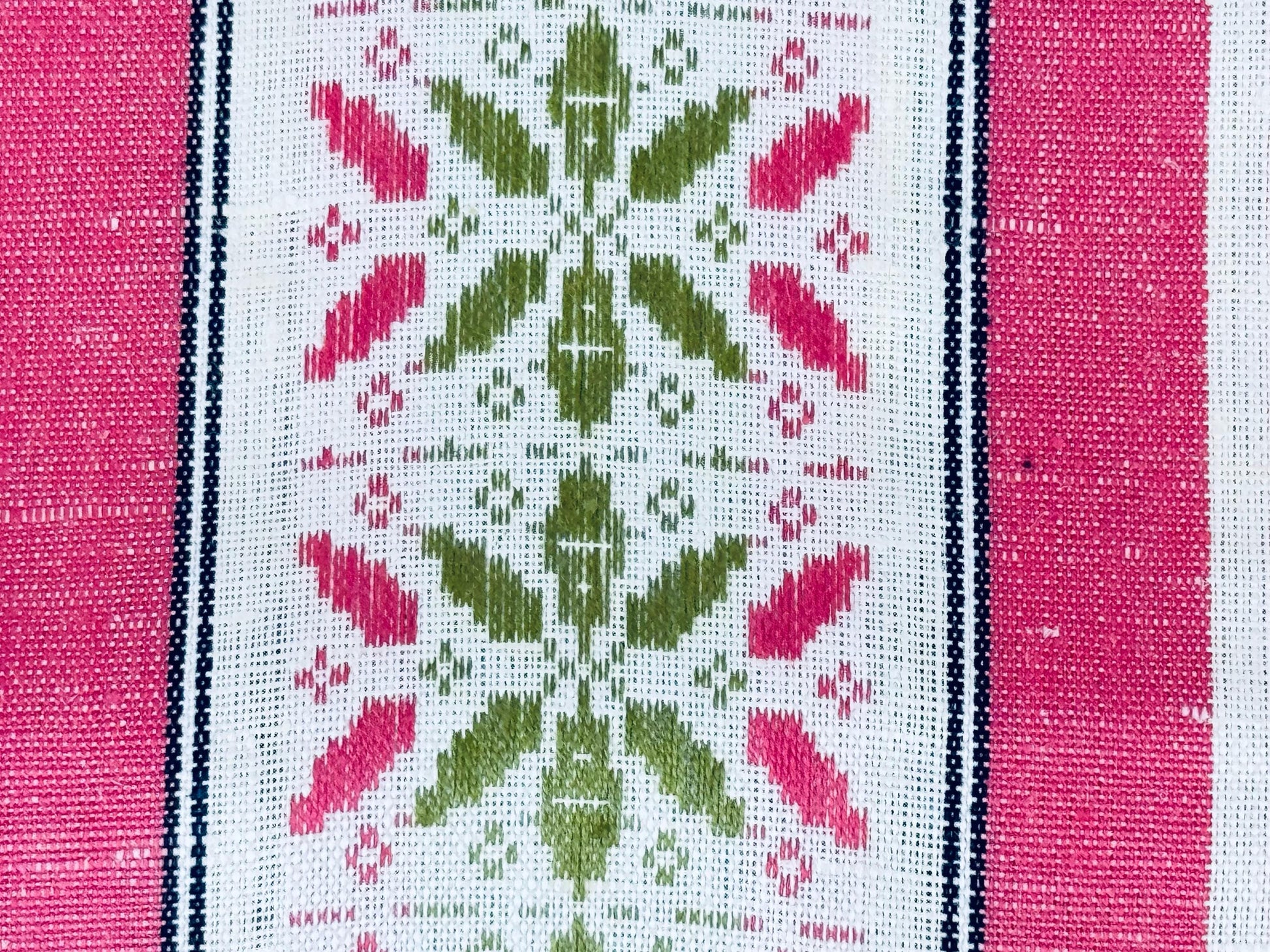Product image for 'vintage czechoslovakian linen tea towel pink stripes folk motif' (view e2ed39)