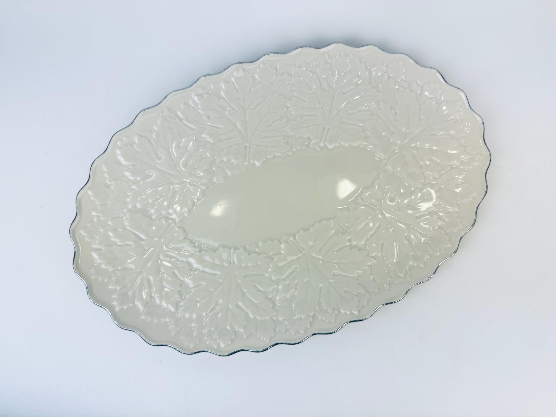 Product image for 'vintage lenox oval beige silver crested serving platter embossed maple leaf design made in usa' (view eba2a9)