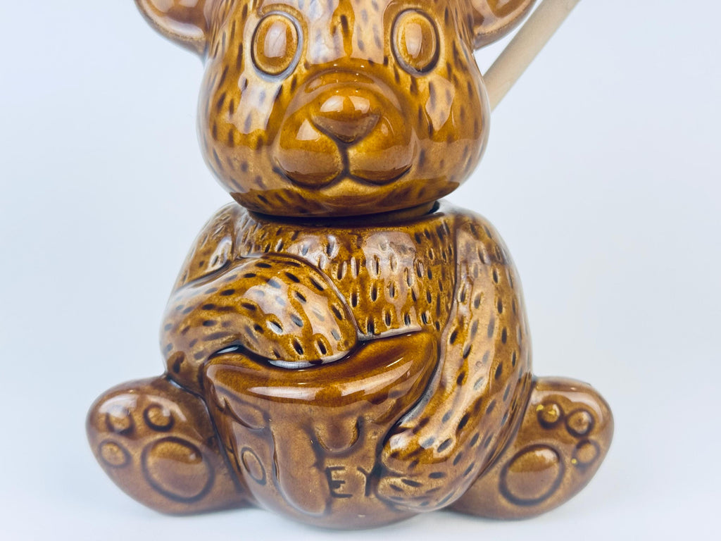Product image for 'vintage glazed ceramic bear honey pot jar wooden honey dipper' (view b69ef1)
