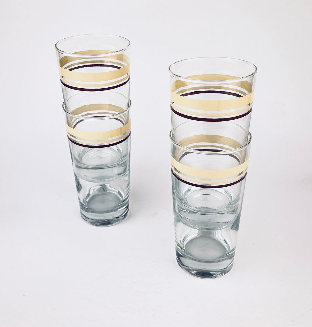 Product image for 'vintage beige brown striped water glasses set of four 4' (view 3a1b4e)