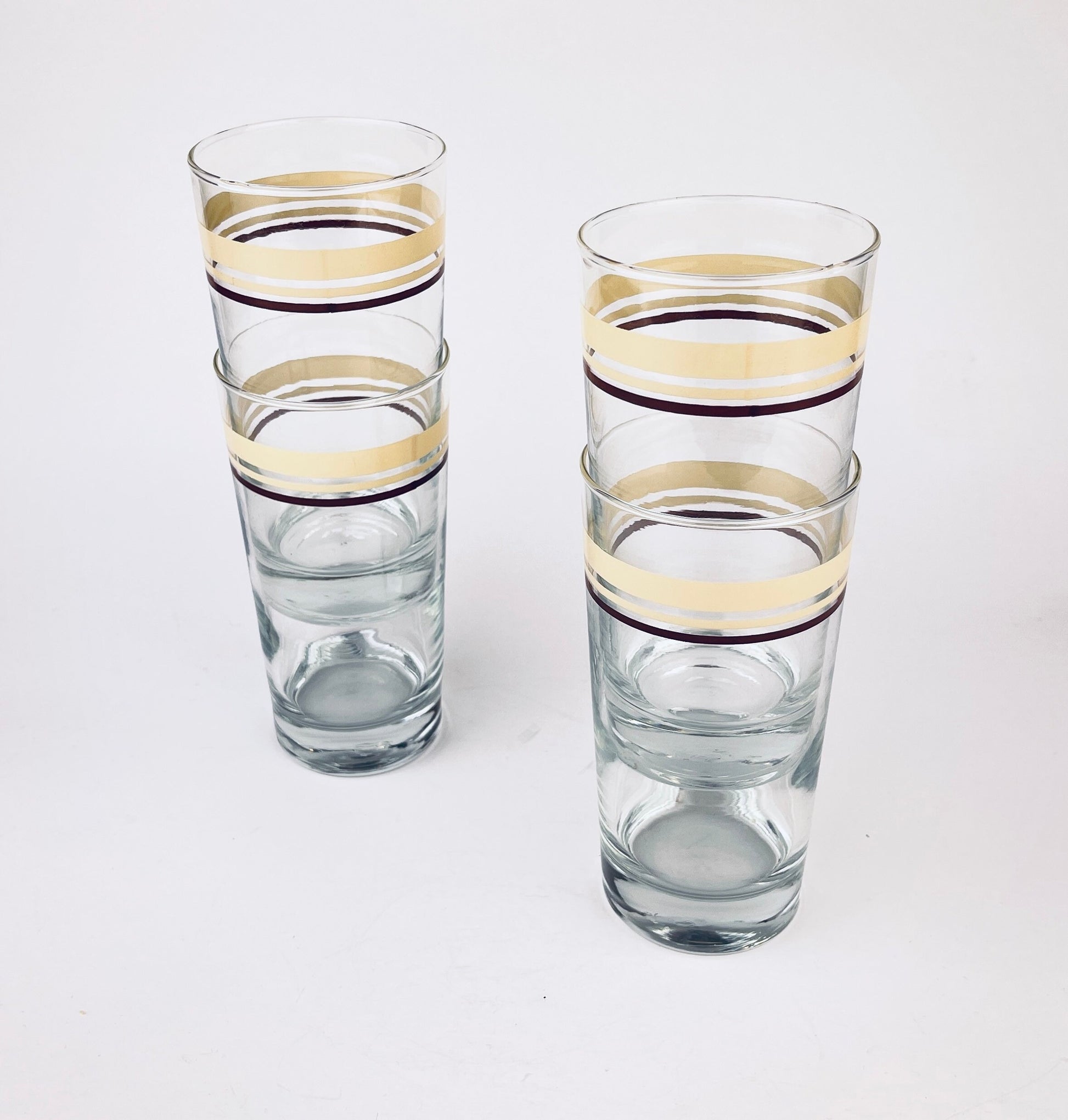 Product image for 'vintage beige brown striped water glasses set of four 4' (view 3a1b4e)