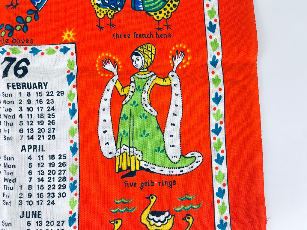 Product image for 'vintage 1976 calendar linen tea towel wall hanging 12 days of christmas christmas birthday gift' (view 45ee1c)