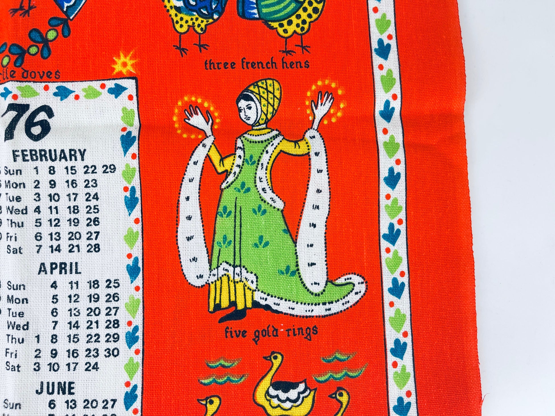 Product image for 'vintage 1976 calendar linen tea towel wall hanging 12 days of christmas christmas birthday gift' (view 45ee1c)