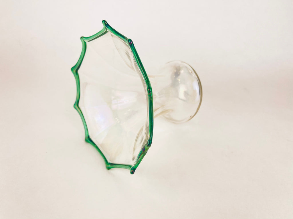 Product image for 'vintage depression glass bud vase scalloped ruffled top green rim' (view c8ce09)