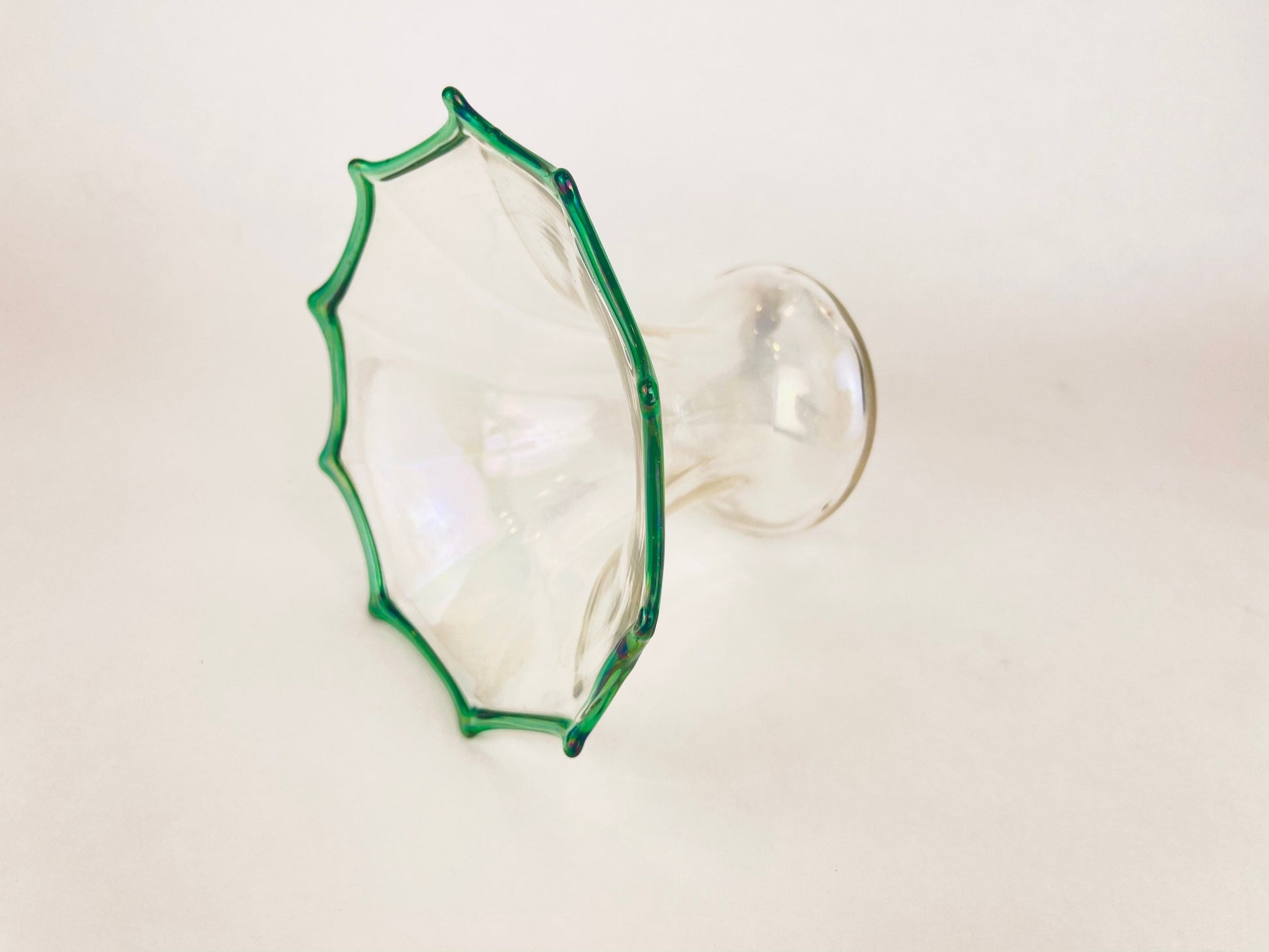 Product image for 'vintage depression glass bud vase scalloped ruffled top green rim' (view c8ce09)