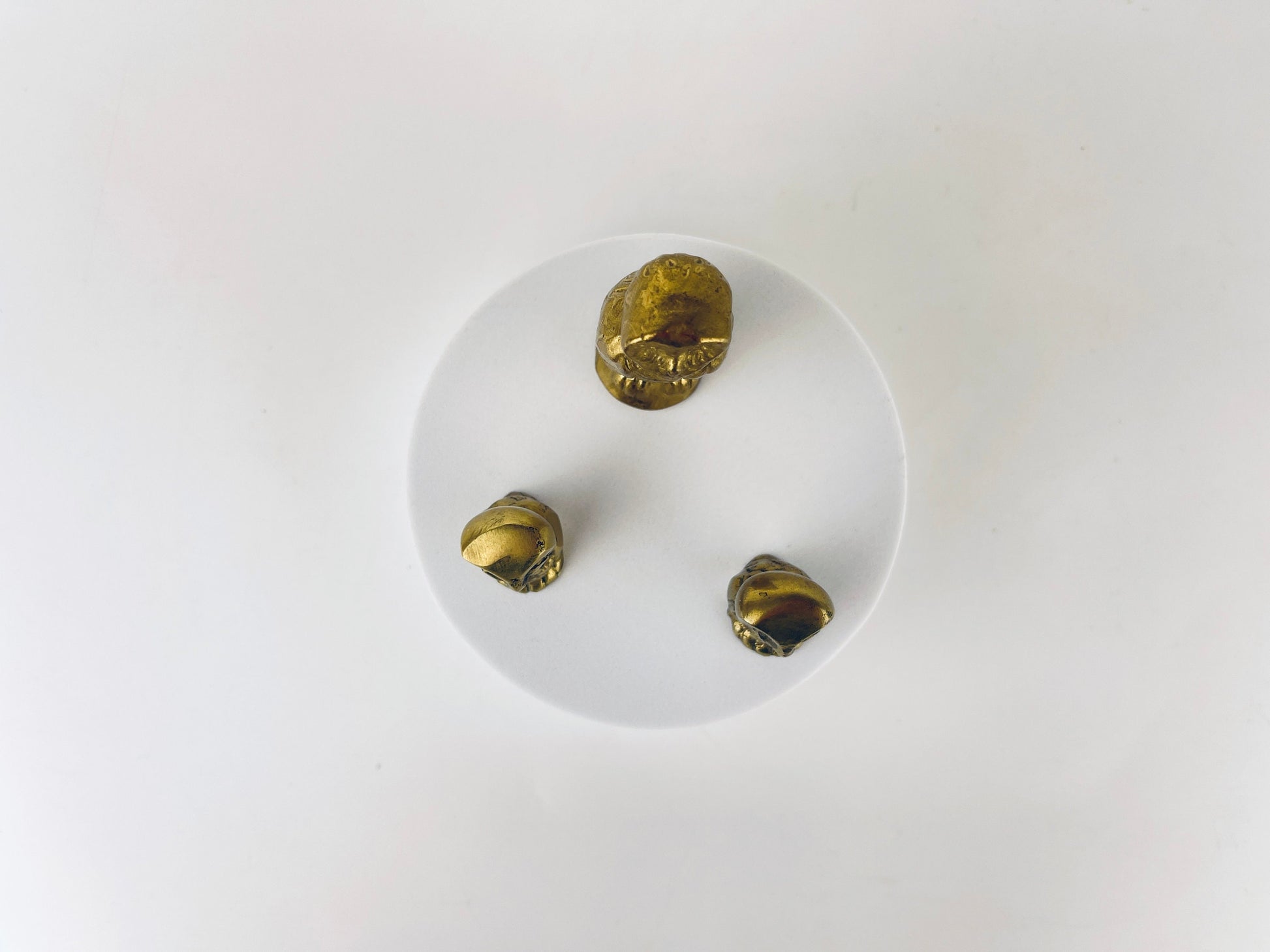 Product image for 'vintage small solid brass owl tabletop figurines attractive aged metal patina sold separately made in canada' (view b49b5f)