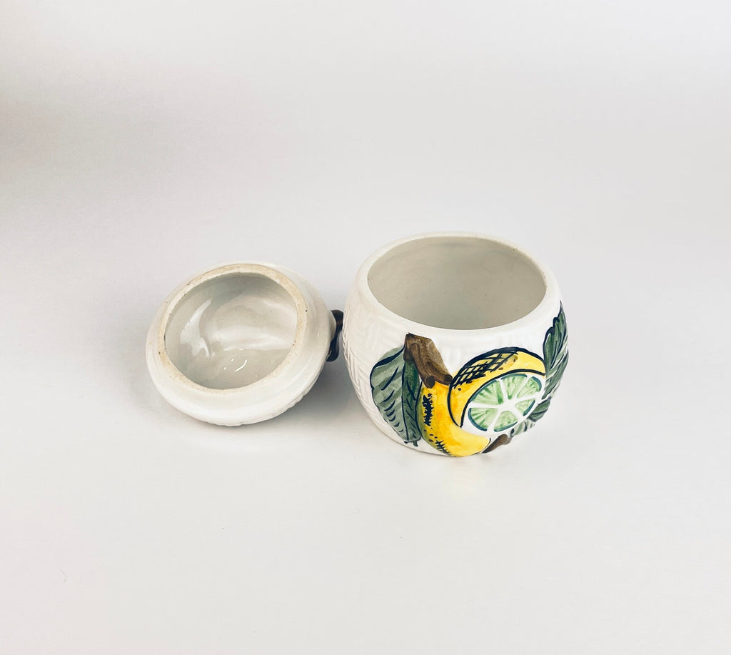 Product image for 'vintage majolica style lemon jar hand painted oal portugal salt sugar or honey pot' (view d12cb8)